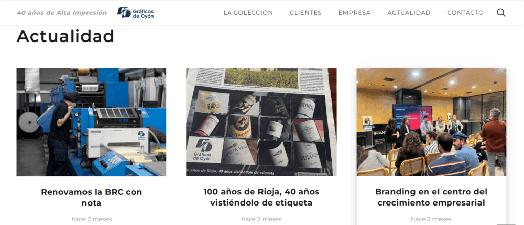 Sección de actualidad en la web de graficosdeoyon.com